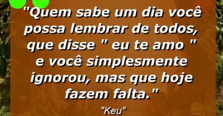 “Quem sabe um dia você possa lembrar de todos, que disse ” eu te amo ” e você simplesmente ignorou, mas que hoje fazem falta.”