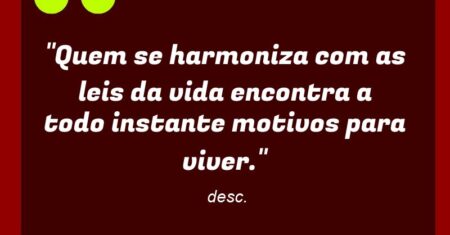 “Quem se harmoniza com as leis da vida encontra a todo instante motivos para viver.”