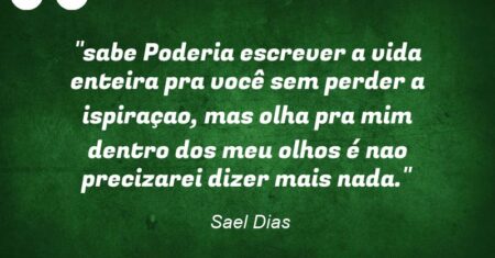 “sabe Poderia escrever a vida enteira pra você sem perder a ispiraçao, mas olha pra mim dentro dos meu olhos é nao precizarei dizer mais nada.”