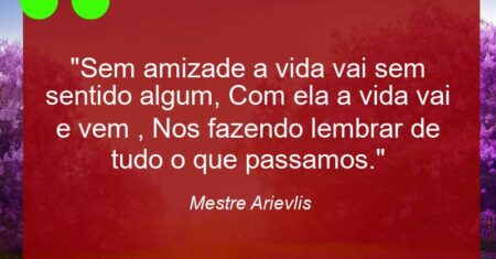 “Sem amizade a vida vai sem sentido algum, Com ela a vida vai e vem , Nos fazendo lembrar de tudo o que passamos.”