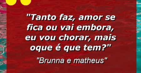 “Tanto faz, amor se fica ou vai embora, eu vou chorar, mais oque é que tem?”