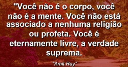“Você não é o corpo, você não é a mente. Você não está associado a nenhuma religião ou profeta. Você é eternamente livre, a Verdade Suprema.
