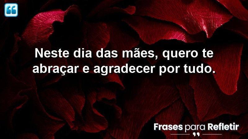 Neste Dia das Mães, quero te abraçar e agradecer por tudo.