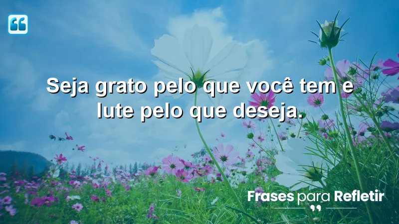 Imagem de frases curtas de motivação sobre gratidão e luta pelos sonhos.