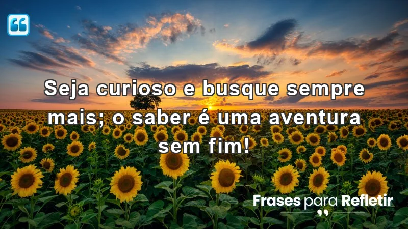 Frases de incentivo para alunos que promovem a curiosidade e o aprendizado contínuo.