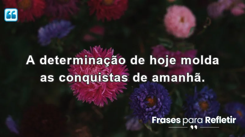 Imagem com frases de incentivo para o trabalho, destacando a importância da determinação e das ações diárias para o sucesso futuro.