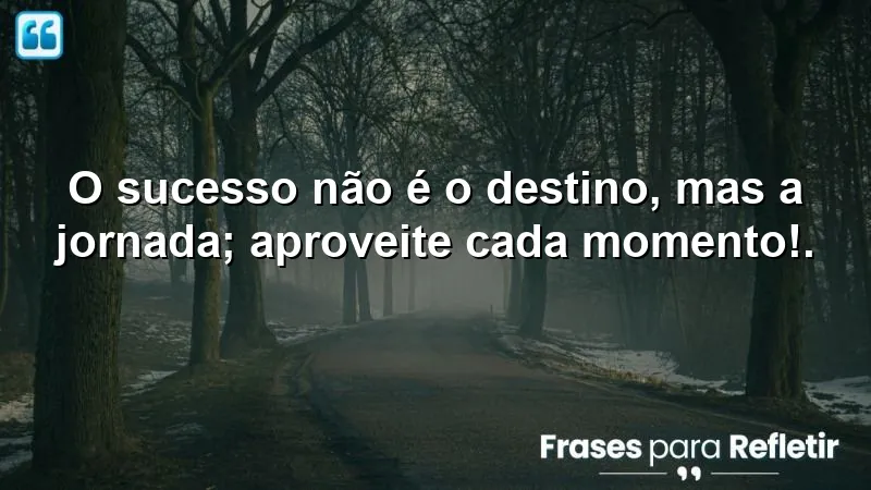 O sucesso não é o destino, mas a jornada; aproveite cada momento!.