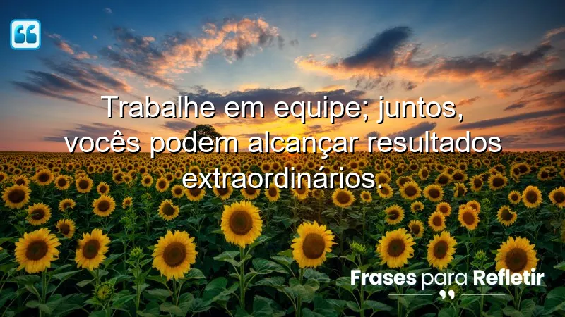 Trabalhe em equipe; juntos, vocês podem alcançar resultados extraordinários.