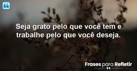 Seja grato pelo que você tem e trabalhe pelo que você deseja.