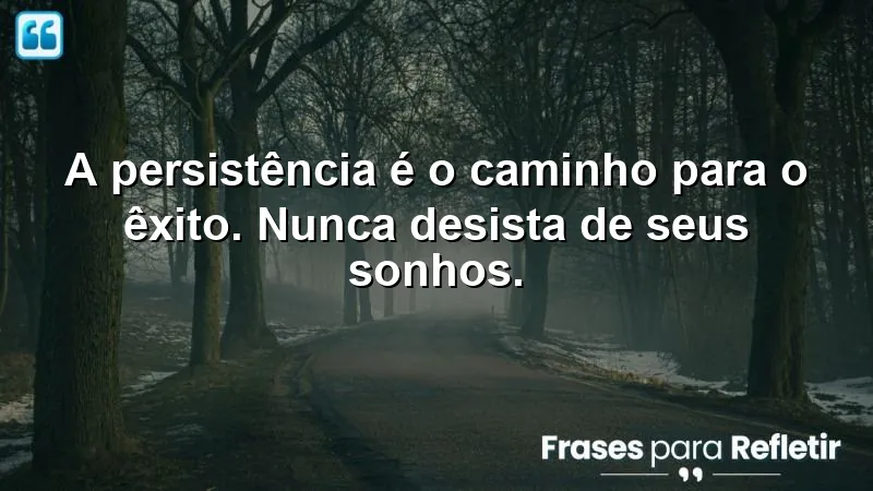 A persistência é o caminho para o êxito. Nunca desista de seus sonhos.