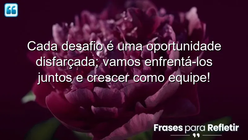 Cada desafio é uma oportunidade disfarçada; vamos enfrentá-los juntos e crescer como equipe!