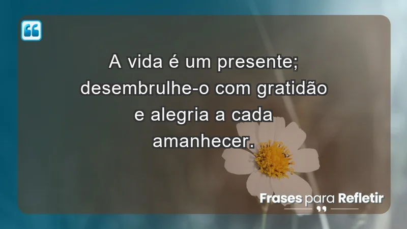 - A vida é um presente; desembrulhe-o com gratidão e alegria a cada amanhecer.