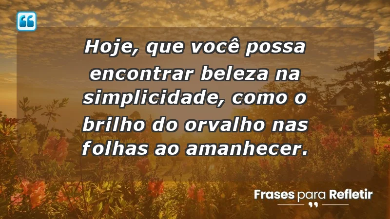 - Hoje, que você possa encontrar beleza na simplicidade, como o brilho do orvalho nas folhas ao amanhecer.