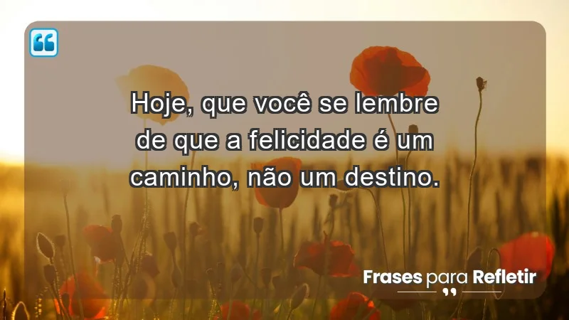 Hoje, que você se lembre de que a felicidade é um caminho, não um destino.