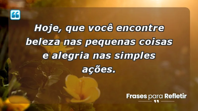 - Hoje, que você encontre beleza nas pequenas coisas e alegria nas simples ações.