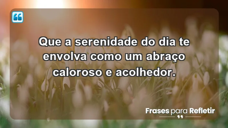 - Que a serenidade do dia te envolva como um abraço caloroso e acolhedor.