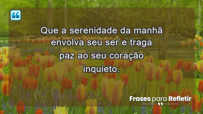 - Que a serenidade da manhã envolva seu ser e traga paz ao seu coração inquieto.