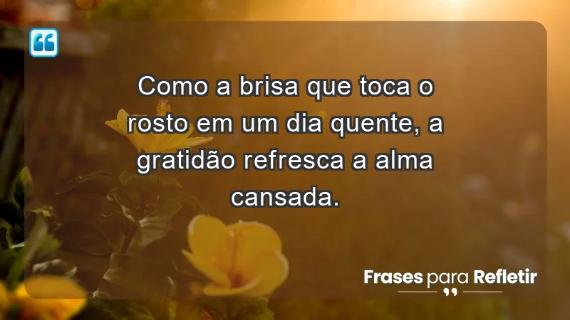 Para inspirar a gratidão diária - Como a brisa que toca o rosto em um dia quente, a gratidão refresca a alma cansada.