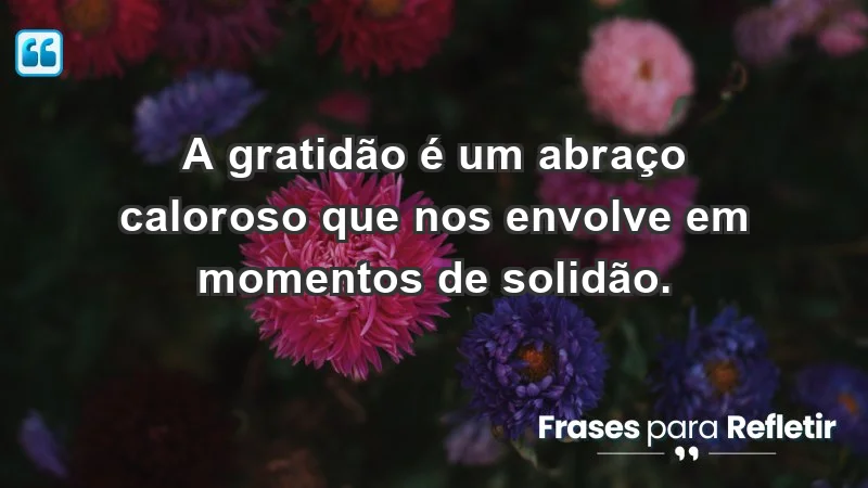 - A gratidão é um abraço caloroso que nos envolve em momentos de solidão.