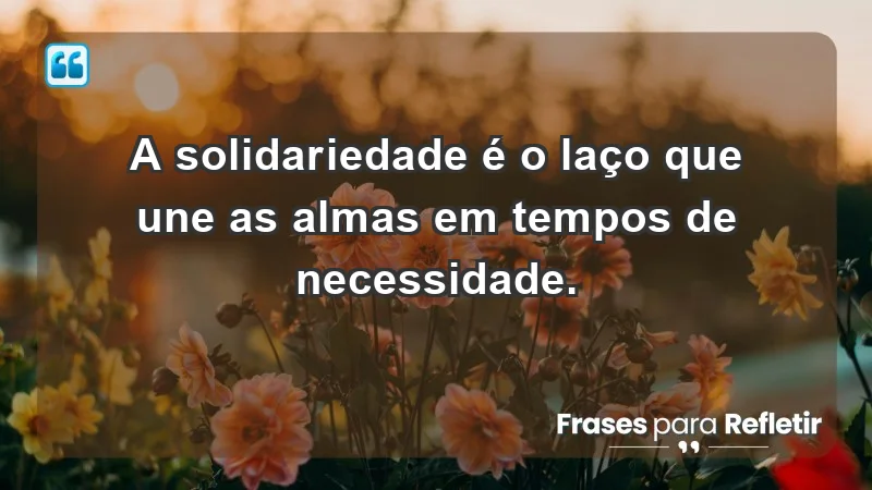 - A solidariedade é o laço que une as almas em tempos de necessidade.