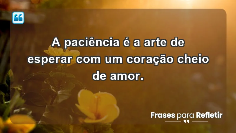 - A paciência é a arte de esperar com um coração cheio de amor.