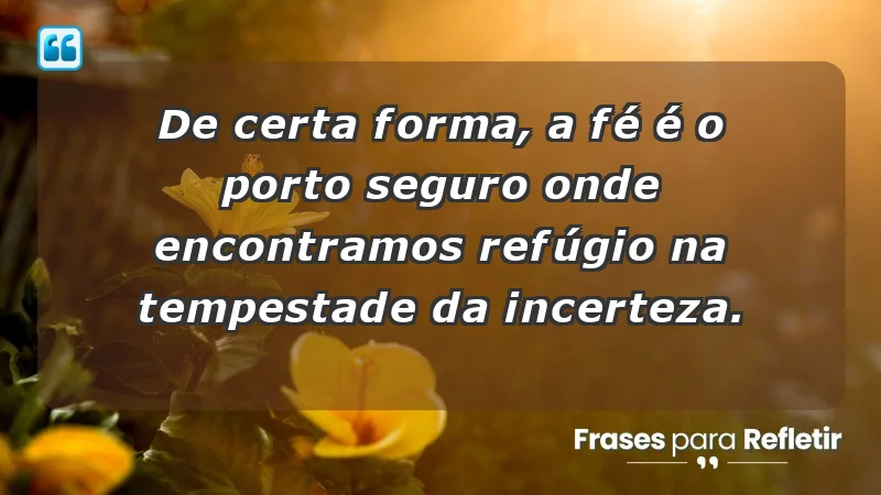 Para fortalecer a confiança em tempos de incerteza - De certa forma, a fé é o porto seguro onde encontramos refúgio na tempestade da incerteza.