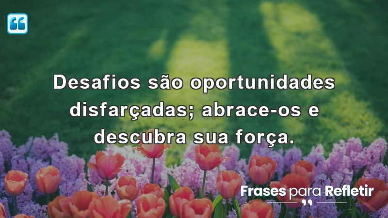 Mensagens de incentivo e reflexão sobre como desafios podem ser oportunidades.