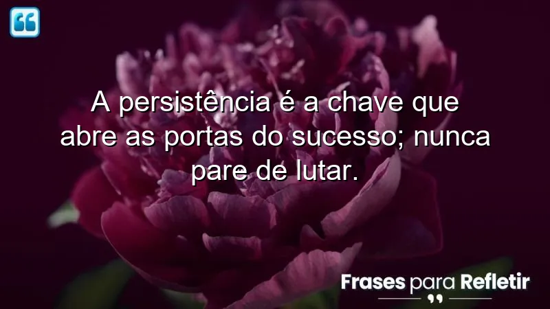 A persistência é a chave que abre as portas do sucesso; nunca pare de lutar.