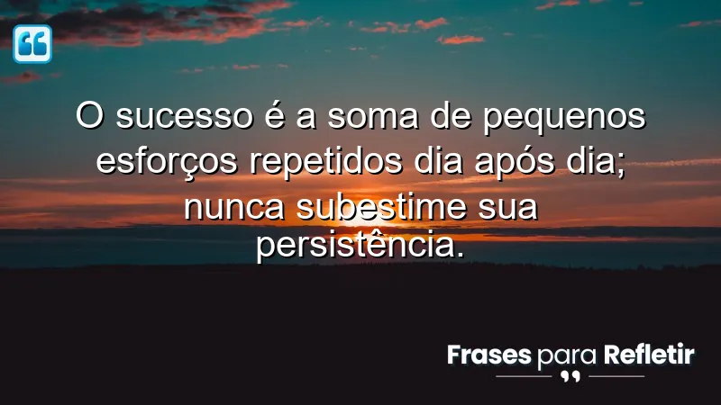 O sucesso é a soma de pequenos esforços repetidos dia após dia; nunca subestime sua persistência.