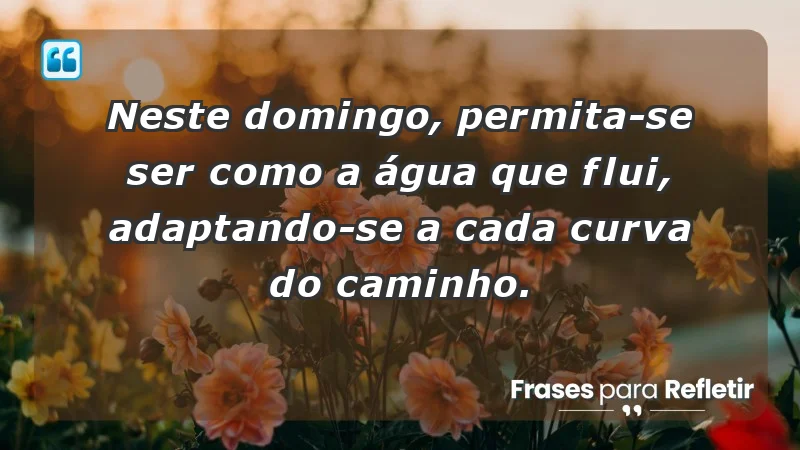 - Neste domingo, permita-se ser como a água que flui, adaptando-se a cada curva do caminho.