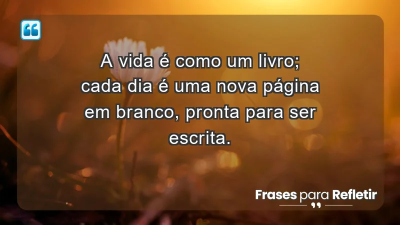 - A vida é como um livro; cada dia é uma nova página em branco, pronta para ser escrita.