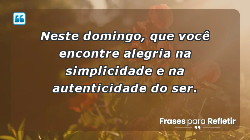 - Neste domingo, que você encontre alegria na simplicidade e na autenticidade do ser.