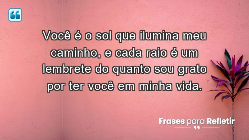 - Você é o sol que ilumina meu caminho, e cada raio é um lembrete do quanto sou grato por ter você em minha vida.