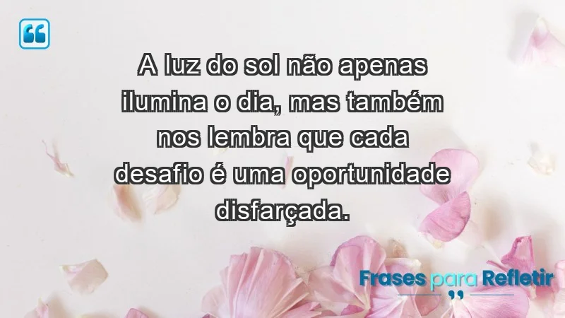 - A luz do sol não apenas ilumina o dia, mas também nos lembra que cada desafio é uma oportunidade disfarçada.