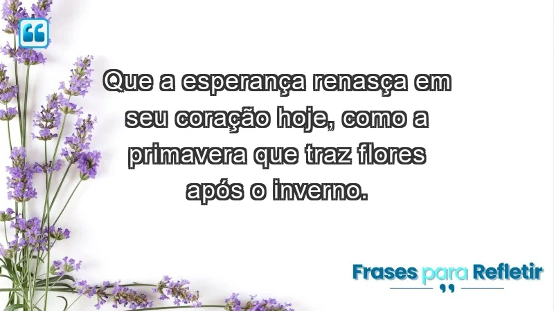 - Que a esperança renasça em seu coração hoje, como a primavera que traz flores após o inverno.