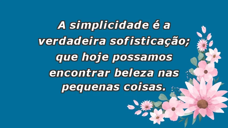 - A simplicidade é a verdadeira sofisticação; que hoje possamos encontrar beleza nas pequenas coisas.