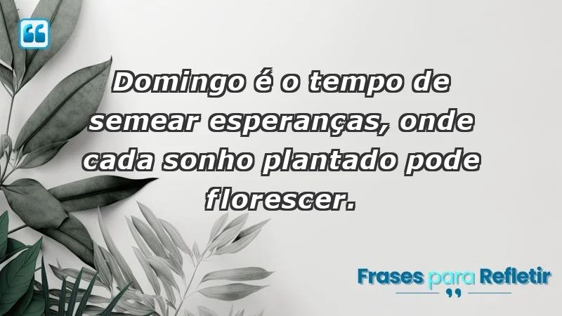 - Domingo é o tempo de semear esperanças, onde cada sonho plantado pode florescer.