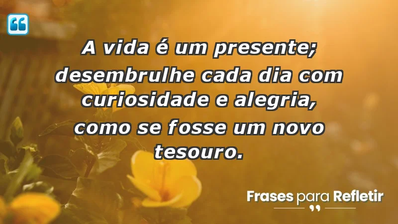 - A vida é um presente; desembrulhe cada dia com curiosidade e alegria, como se fosse um novo tesouro.