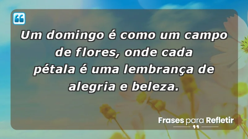 - Um domingo é como um campo de flores, onde cada pétala é uma lembrança de alegria e beleza.