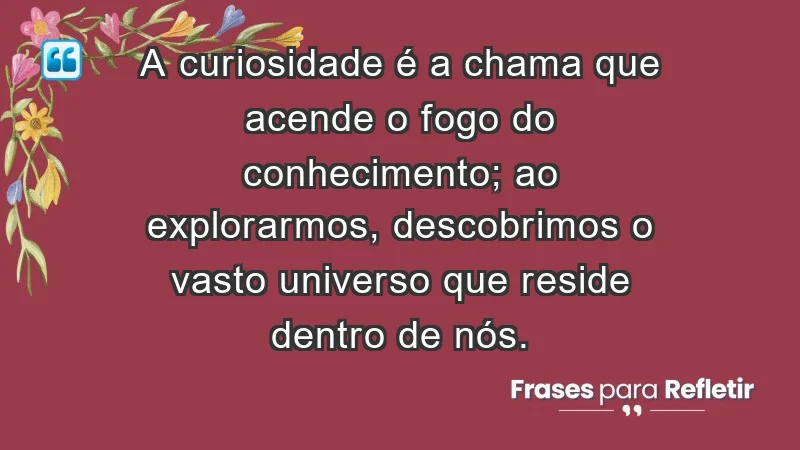 - A curiosidade é a chama que acende o fogo do conhecimento; ao explorarmos, descobrimos o vasto universo que reside dentro de nós.