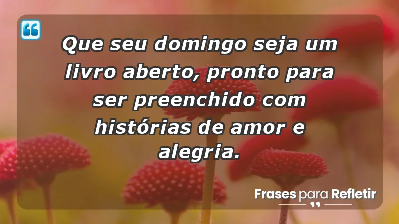 - Que seu domingo seja um livro aberto, pronto para ser preenchido com histórias de amor e alegria.