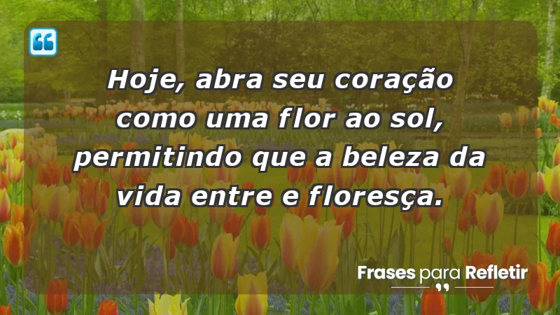 - Hoje, abra seu coração como uma flor ao sol, permitindo que a beleza da vida entre e floresça.