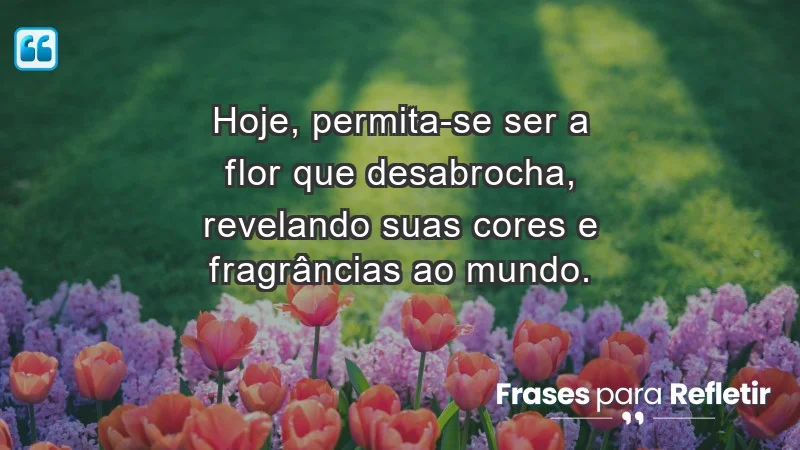 - Hoje, permita-se ser a flor que desabrocha, revelando suas cores e fragrâncias ao mundo.