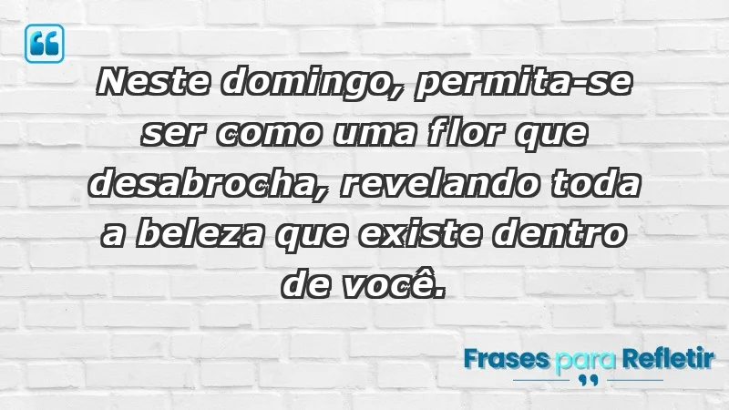 - Neste domingo, permita-se ser como uma flor que desabrocha, revelando toda a beleza que existe dentro de você.