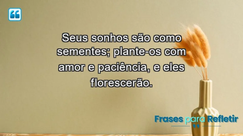 - Seus sonhos são como sementes; plante-os com amor e paciência, e eles florescerão.