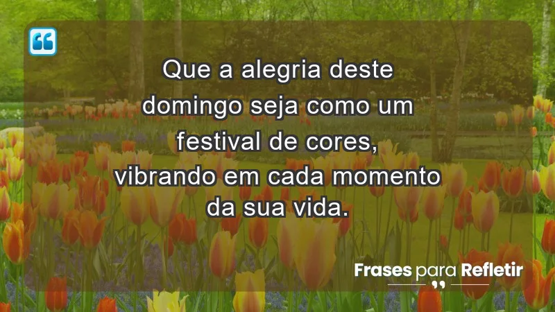 - Que a alegria deste domingo seja como um festival de cores, vibrando em cada momento da sua vida.