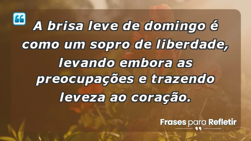 - A brisa leve de domingo é como um sopro de liberdade, levando embora as preocupações e trazendo leveza ao coração.