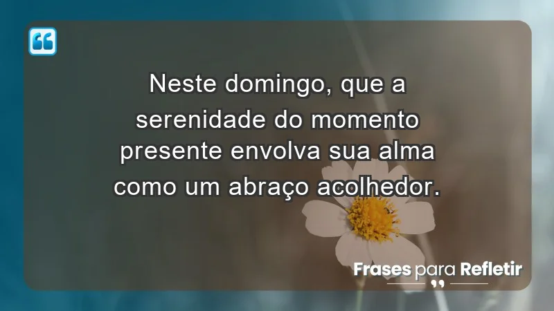 - Neste domingo, que a serenidade do momento presente envolva sua alma como um abraço acolhedor.