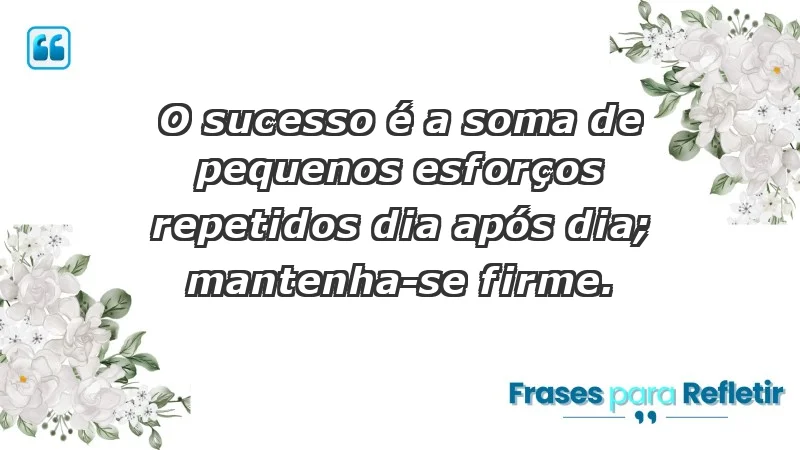 - O sucesso é a soma de pequenos esforços repetidos dia após dia; mantenha-se firme.