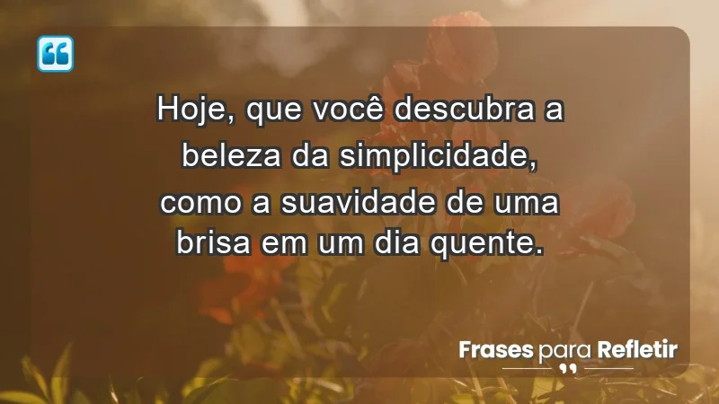 - Hoje, que você descubra a beleza da simplicidade, como a suavidade de uma brisa em um dia quente.